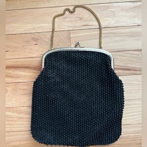 Vintage Lumured 1950s Black Beaded Evening Bag
